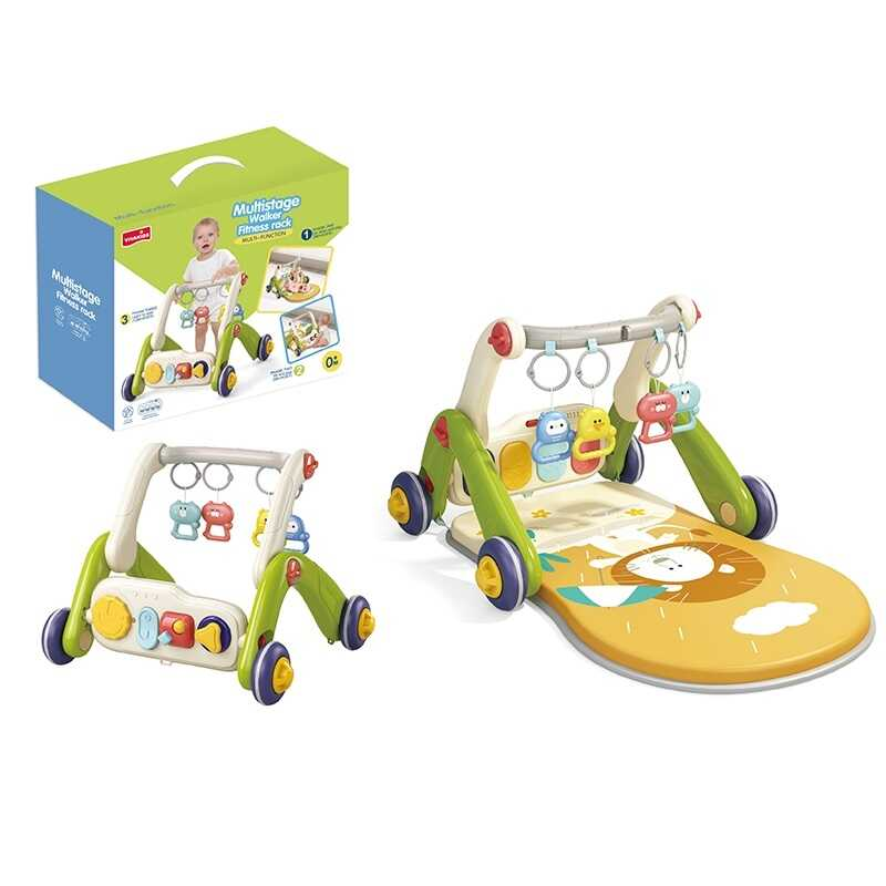 Ходунки 6666 (12/2) 3в1, килимок, бізіборд, 4 брязкальця-підвіски, піаніно, мелодії, підсвічування, в коробці