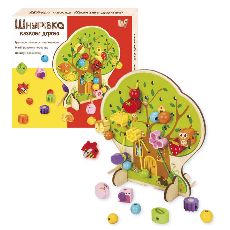 Шнурівка 43929 (24) “WToys“, фігурки, намистини, шнурок, дерево, в коробці
