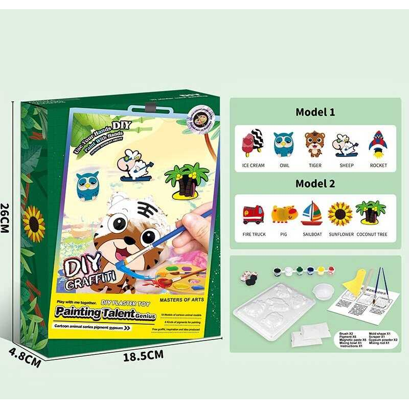 Гіпсова розмальовка ZY 103 (60) магнітні наліпки, молди, акрилові фарби, гіпс, пензлики, шпатель, в коробці
