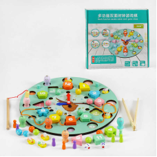 Годинник С 62350 (24) 7 ігор, магнітна риболовля, сортер геометричний, за кольорами, настільна гра, намистини з хвилинами, шнурок, в коробці