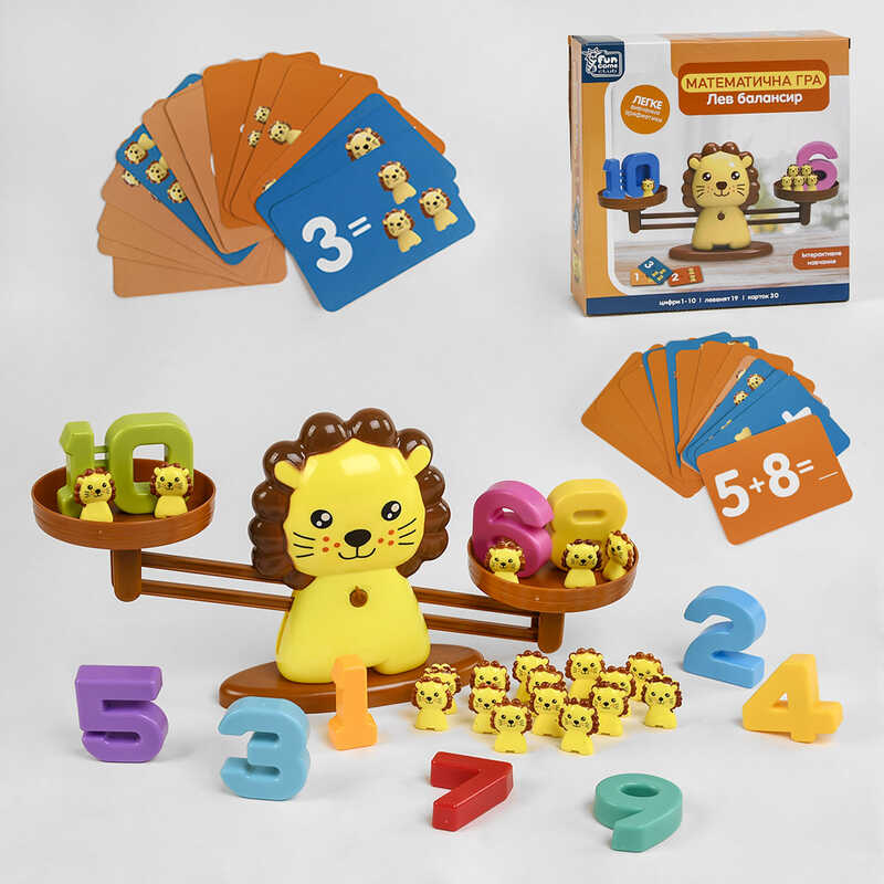 гр  Балансир “Лев“ 32846 (12/2) “4FUN Game Club”, 54 елементи, 3 рівні гри, 30 двосторонніх карток, цифри від 1 до 10, в коробці