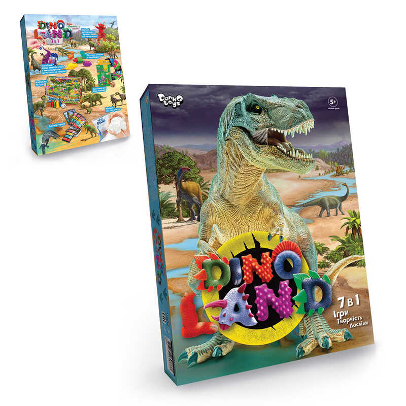 гр Ігровий набір “Dino land 7в1“ DL-01-01U УКР. (5) “Danko Toys“, тісто, настільна гра, сніг, формочки