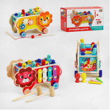 гр Ігровий центр 55202 (24) “4FUN Game Club Wood“, “Лев“, ксилофон, магнітна риболовля, стукалка, шестерні, годинник,  у коробці