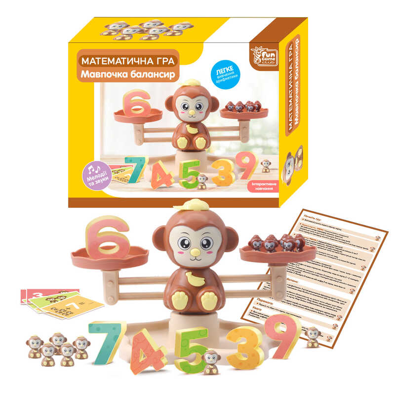 гр Балансир “Мавпочка“ 54391 (18/2) “4FUN Game Club“, мелодії та звуки, 30 карток, 19 мавпочок, 10 цифр, в коробці