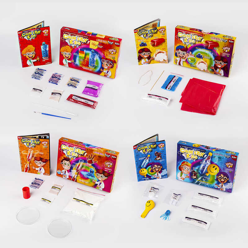 гр Набір для проведення дослідів “ЕКОНОМ CHEMISTRY KIDS“ CHK-02-01U,02U,03U,04U 8 видів УКР. (8) “Danko Toys“