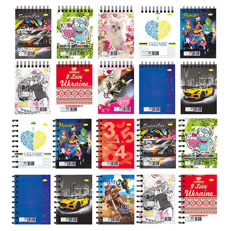 гр Блокнот Б-Л6-40 (20) А6, 40арк,  лаківка, пружина збоку та пружина зверху “Апельсин“ ВИДАЄТЬСЯ МІКС ВИДІВ