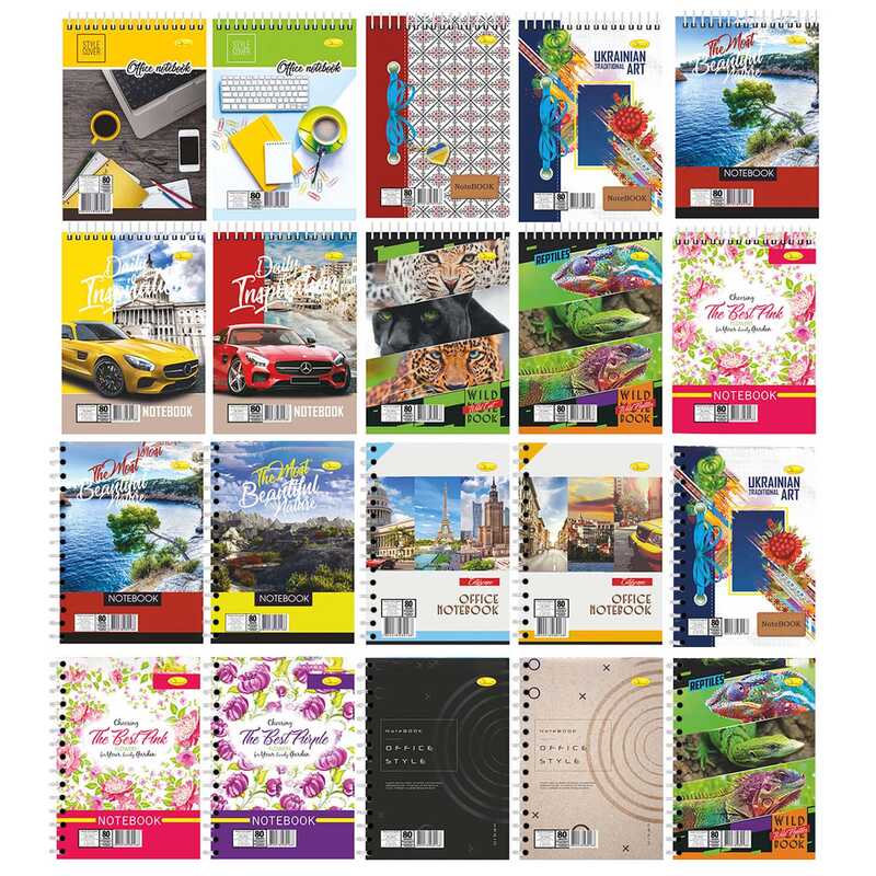 гр Блокнот Б-Л5-80 (10) А5, 80арк, лаковка, 2 види, пружина збоку та пружина зверху “Апельсин“ ВИДАЄТЬСЯ МІКС ВИДІВ