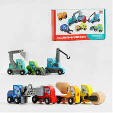 гр Будівельні машинки 76523 (32) “4FUN Game Club Wood“, 7 машинок, у коробці