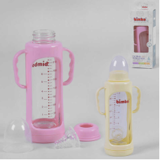 гр Пляшка скляна 15374 (48) з силіконовою соскою, “BIMBO“, 240 мл, 2 кольори, 1шт в коробці