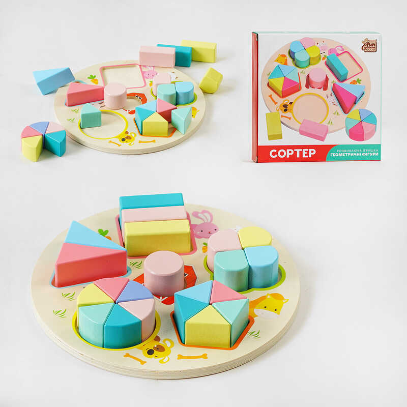 гр Геометричні фігурки 62431 (48) “4FUN Game Club Wood“, рамка-вкладиш, в коробці
