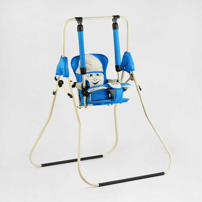 гр Гойдалка підлогова “Алінка“ 205317 (1) бежевий каркас, синя матерія, бежевий гномик, в пакеті