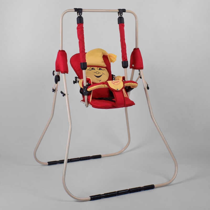 гр Гойдалки підлогова “Алінка“ 5362 (1) білий каркас, червона матерія, бежевий гномик