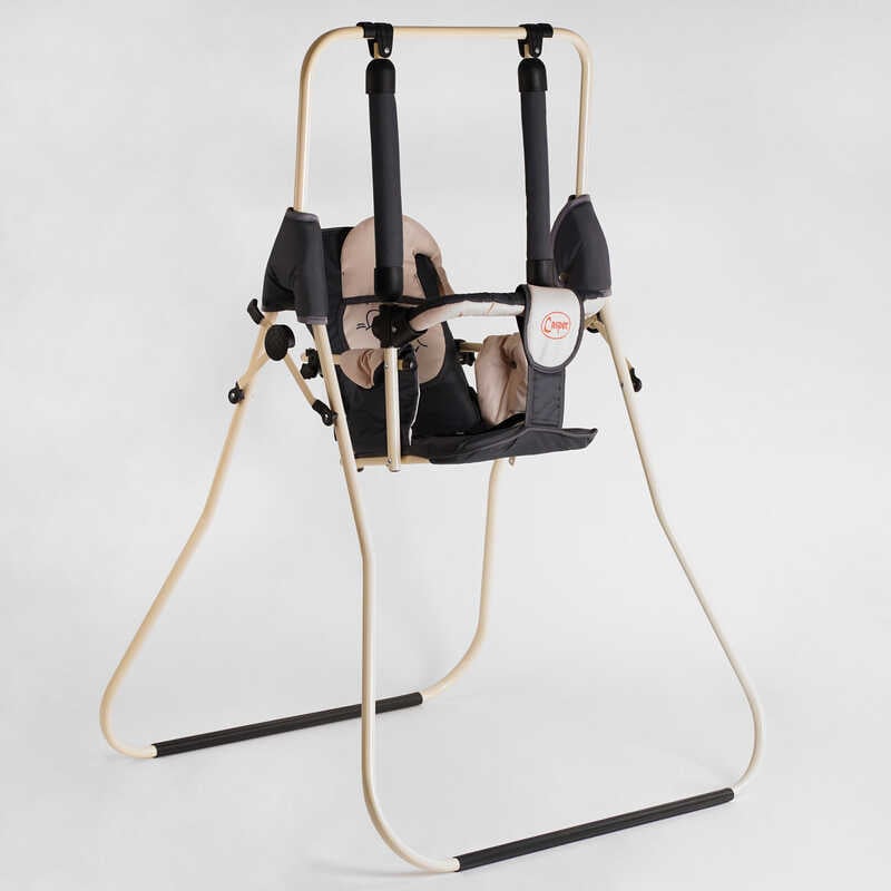 гр Гойдалка підлогова “Алінка“ 7861 (1) бежевий каркас, темно-сіра матерія, бежевий гномик