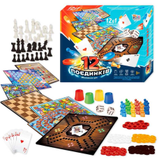 гр Гра 12 Поєдинків 92918 (12/2) “4FUN Game Club“, ігрові поля, фішки, карти, шахи, шашки, кубик, в коробці