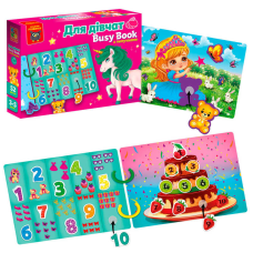 гр Гра з липучками “Бізі бук. Для дівчат“ VT 1310-09 /укр/ (9) “Vladi Toys“, 6 сторінок, 2 кільця, 52 деталі, набір липучок, в коробці