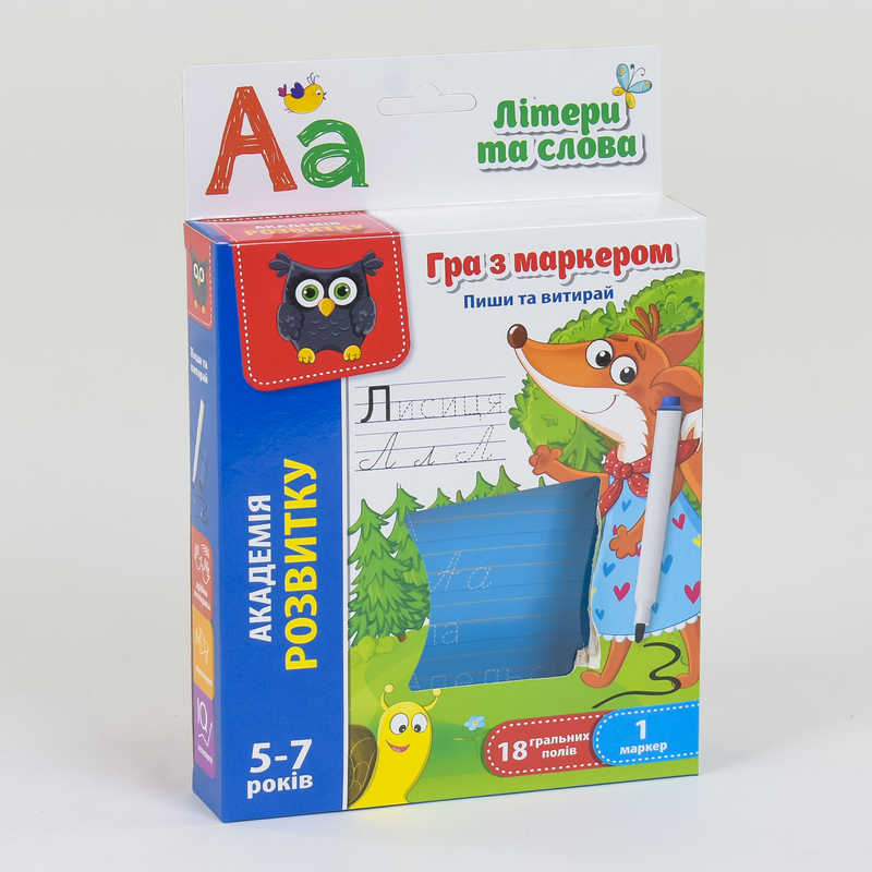гр Пиши та витирай “Букви“ укр. - VT5010-13 (24) “Vladi Toys“, 18 карточок, маркер