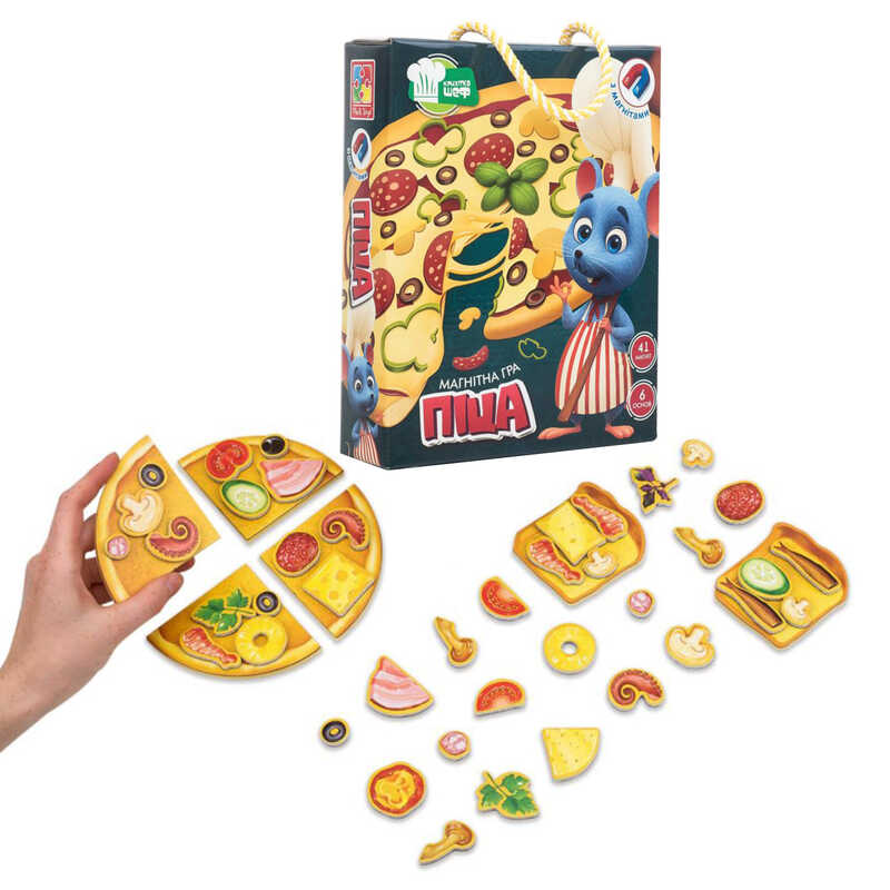 гр Гра настільна “Магнітна кулінарна гра. Піца“ VT3004-02 укр. (8) “Vladi Toys“, 6 основ, 41 магнітний елемент