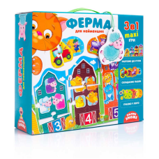 гр Великий розвиваючий набір 3 в 1 “Ферма“ (укр) VT 2901-03 (20) “Vladi Toys“, 12 елементів пазла, 4 ігрові поля, фішки, в коробці