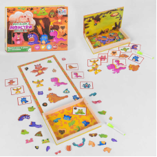 гр Дерев“яна гра 17037 “Маленькі монстри“ (12) “4FUN Game Club Wood“, 68 елементів, пазли, маркер, магнітна дошка, на укр. мовою, в коробці