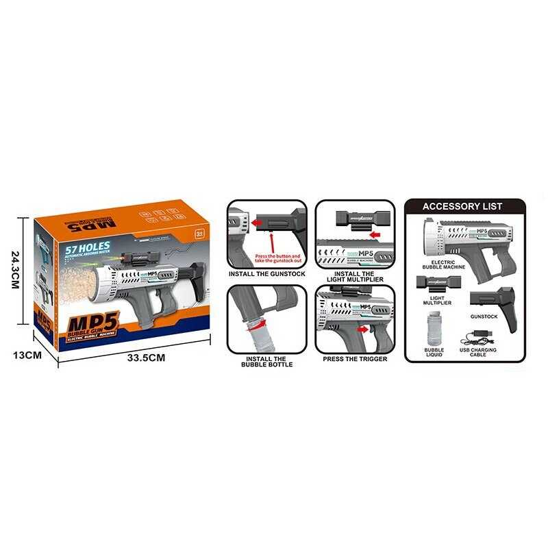 Автомат з мильними бульбашками KB 1313 (18) підсвічування, автоматичний принцип, довжина 43см, 57 отворів, пляшечка з мильним розчином, в коробці