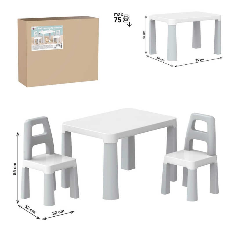 гр Дитячий стіл з двома стільцями 0150 (1) “Technok Toys“, заокруглені кути, ніжки зі вставками, 2 стільця, в коробці