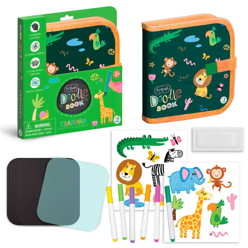 гр Дорожній набір для малювання “Тварини“ 301047 (30) “DoDo“, 6 маркерів”пиши-витирай”