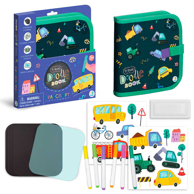 гр Дорожній набір для малювання “Транспорт“ 301046 (30) “DoDo“, 6 маркерів “пиши-витирай“