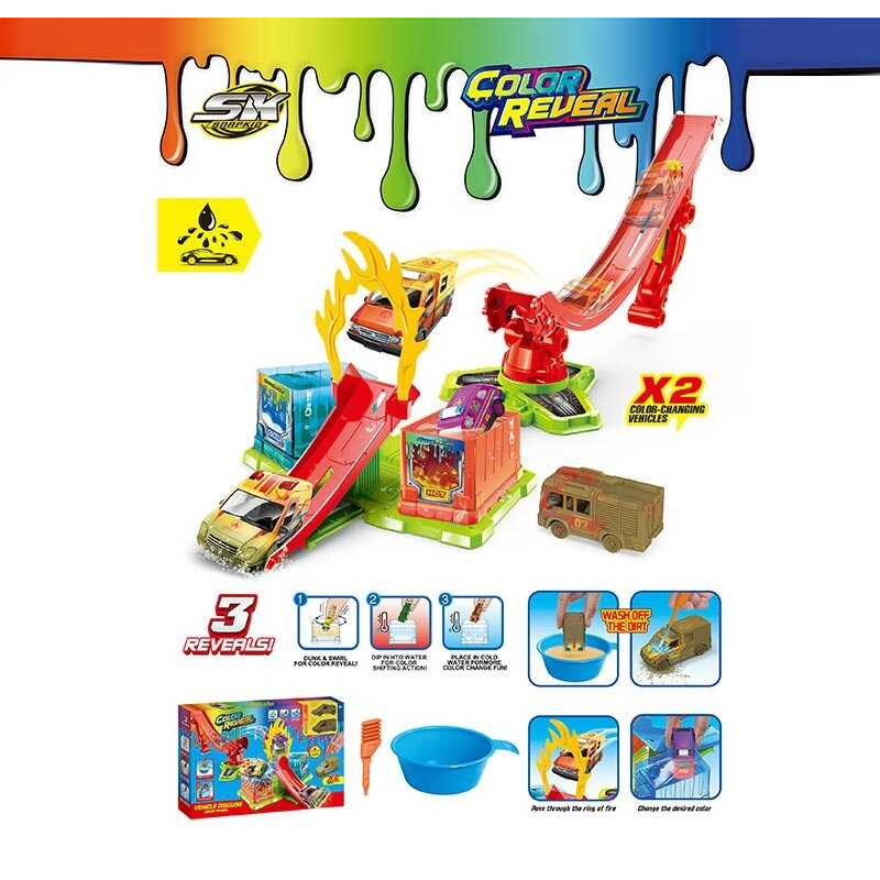 Автомийка SK 774 X (24) трек, 2 металопластикові машинки, змінюють колір, рухливі елементи, піпетка для водички, в коробці