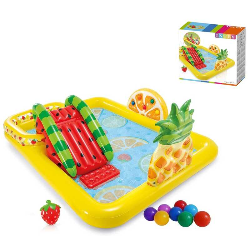 Intex Ігровий центр 57158 NP (2) “Веселий фрукт“, 244 x 191 x 91 см, з гіркою, від 2-х років, 493л, в коробці