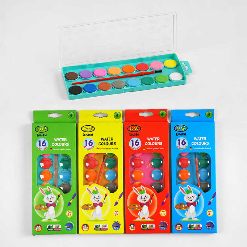 Акварельні фарби C 60801 (144) 4 види, 16 кольорів, в коробці, ВИДАЄТЬСЯ ТІЛЬКИ МІКС ВИДІВ