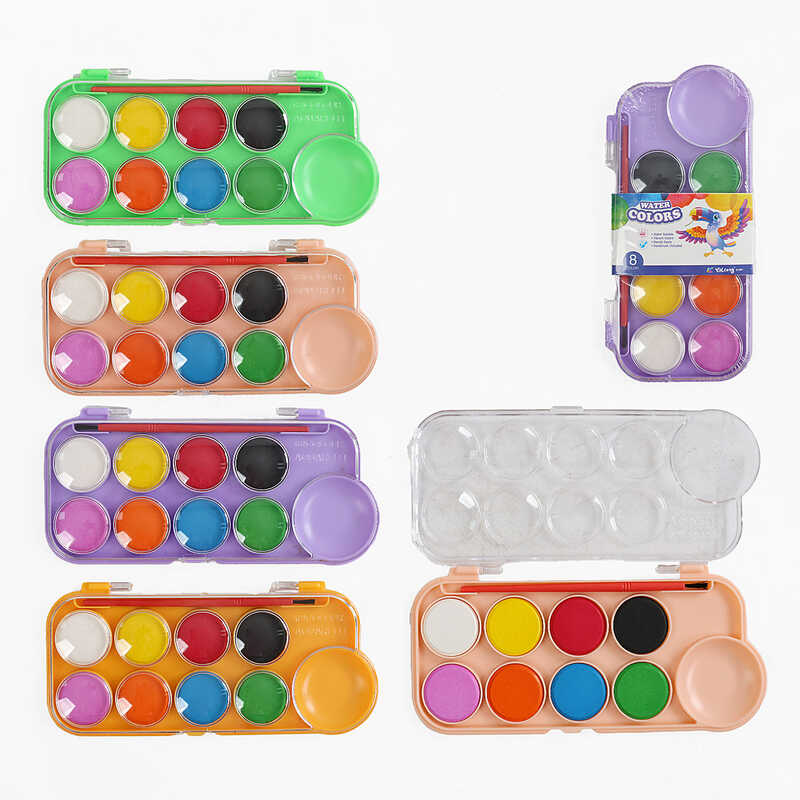 Акварельні фарби C 72704 (144) 4 види, 8 кольорів, пензлик, у плівці, ВИДАЄТЬСЯ ТІЛЬКИ МІКС ВИДІВ