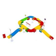 гр Конструктор “Кольорова дорога №2“ 114/23 (12) “BAMSIC“ 33 деталі, 2 машинки, дорожні знаки, в тубусі