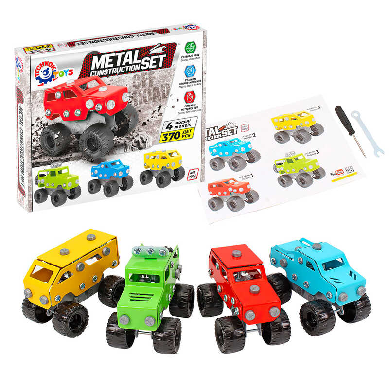 гр Конструктор металевий 9956 (11) “Technok Toys“, 370 деталей, 4 машинки, в коробці