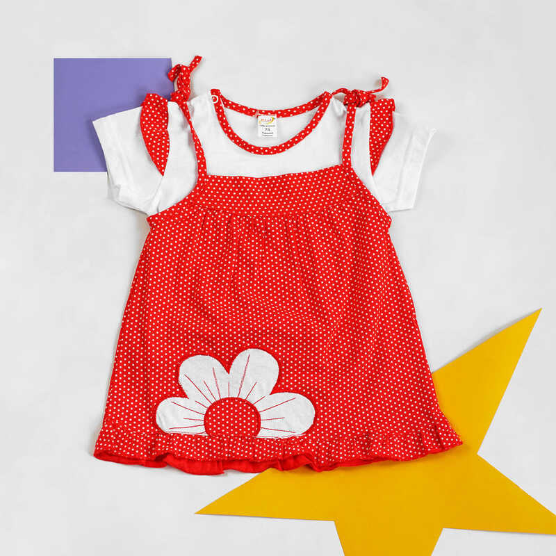 гр КП-204 “1“ /р.80/ / червоний / Комплект для дівчинки: сарафан на зав“язках, футболка