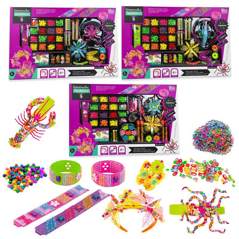 гр Креативні прикраси 49200 (18/2) “4FUN Game Club“, 3 види, браслет, обруч, аксесуари, намистини, в коробці