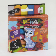 гр Крейда для малювання на асфальті, тонка MEL-02-01U УКР. (60) “Danko Toys“, d-1,2 см, 6 штук, 6 кольорів