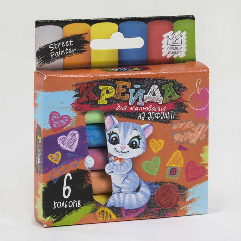 гр Крейда для малювання на асфальті, тонка MEL-02-01U УКР. (60) “Danko Toys“, d-1,2 см, 6 штук, 6 кольорів