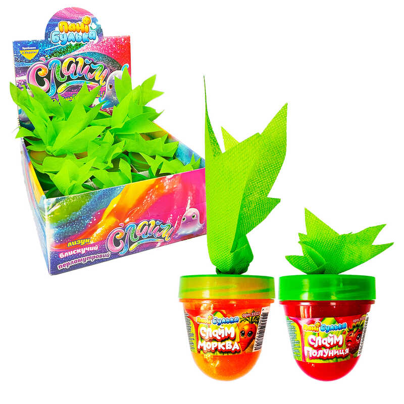 гр Кришталевий слайм “Морква-Полуниця“ 33323 (1) “Пані Булька“, ЦІНА ЗА 12 ШТУК В БЛОЦІ, 2 кольори, блискітки, ароматизований, в коробці, МІКС ВИДІВ