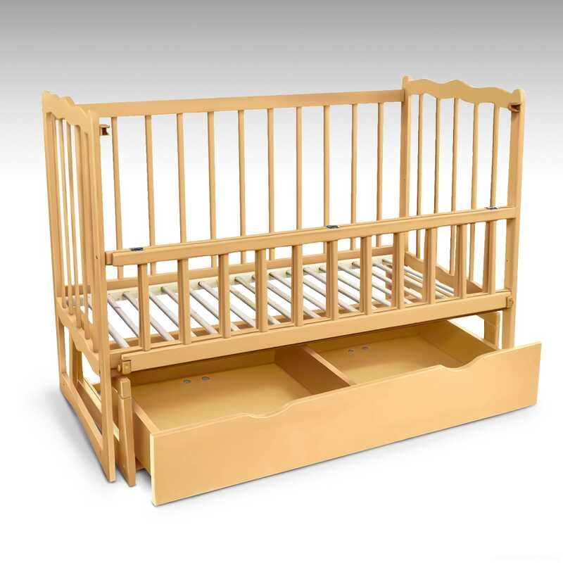 гр Ліжечко дерев. маятник + шухляда - відкидний борт “Сон“ С-74150 (1) вільха - колір світло-коричневий