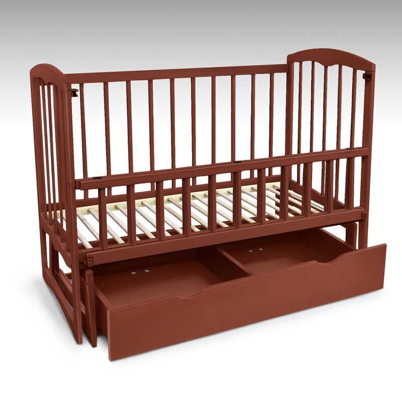 гр Ліжечко дерев. маятник + шухляда - відкидний борт “Спимо“ С-74155 (1) вільха - колір темно-коричневий гр Ліжечко дерев. маятник + шухляда - відкидний борт “Спимо“ С-74155 (1) вільха - колір темно-коричневий