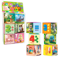 гр Кубики 53344 (36/2) “4FUN Game Club“, 6 штук, м“які, водонепроникна тканина, літери, цифри, арифметичні знаки, в пакеті