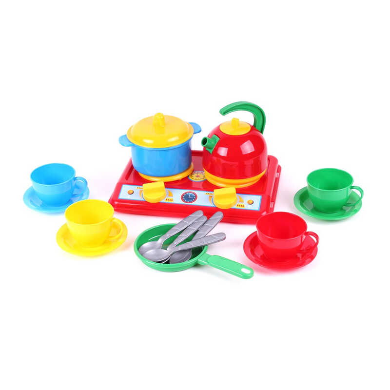 гр Кухня “Галинка 5“ 1851 (12) “Technok Toys“, плита, посуд на 4 персони, чайник, пательня, каструля, в пакеті