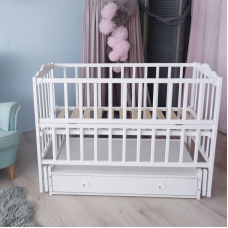 гр Ліжечко дитяче “Анастасія“ (1) шарнір-підшипник з відкидною боковиною+шухляда, бук (білий)