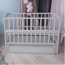 гр Ліжечко дитяче “Анастасія“ (1) шарнір-підшипник з відкидною боковиною+шухляда, бук (сірий)