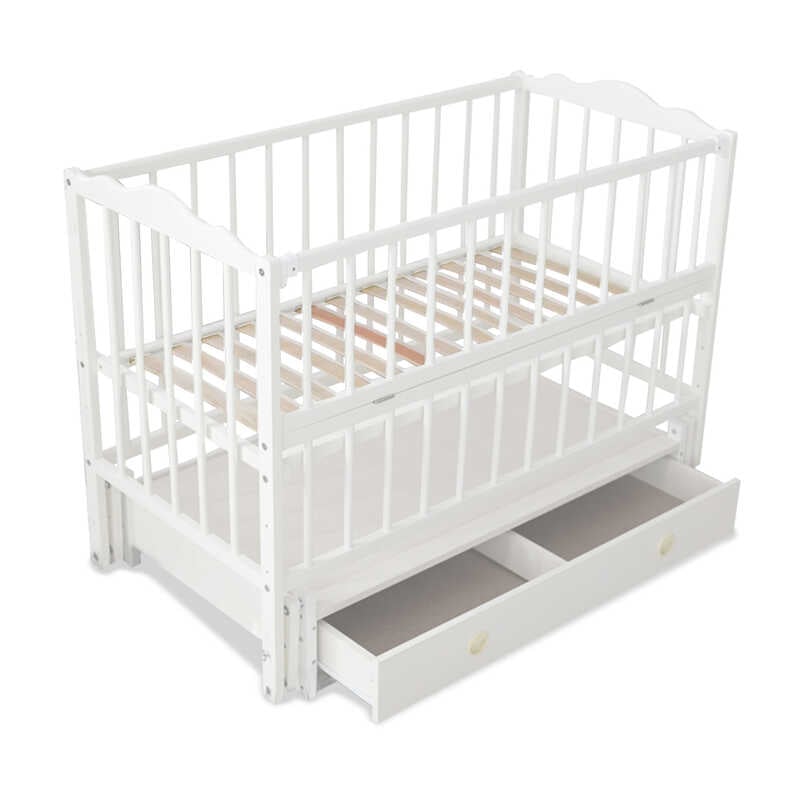 гр Ліжечко дитяче “Ангеліна“ (1) шарнір-підшипник з відкидною боковиною+шухляда, бук (Білий)