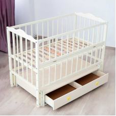 гр Ліжечко дитяче “Ангеліна“ (1) шарнір-підшипник з відкидною боковиною+шухляда, бук (слонова кістка)