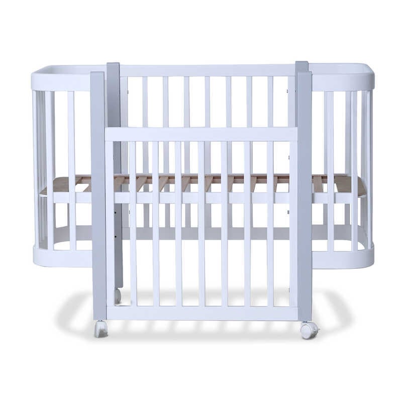 гр Ліжечко дитяче “МІЯ“ (1) бук, шарнір-підшипник, опускна боковина (біле+сіра стійка)