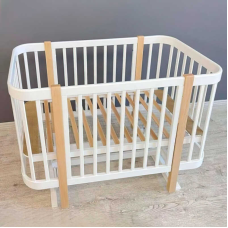 гр Ліжечко дитяче “МІЯ“ (1) бук, шарнір-підшипник, опускна боковина (білий+натуральна стійка)