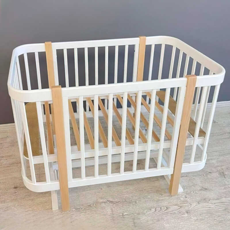 гр Ліжечко дитяче “МІЯ“ (1) бук, шарнір-підшипник, опускна боковина (білий+натуральна стійка)