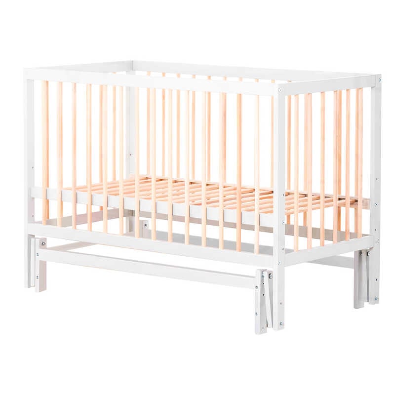 гр Ліжечко дитяче “Софія-2“ - шарнір-підшипник з опускною боковиною (Білий + натуральний)